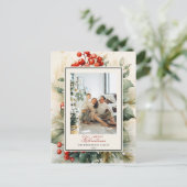 Winterberry Botanische Waterverf Kerstfoto Feestdagenkaart (Staand voorkant)