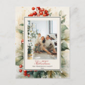 Winterberry Botanische Waterverf Kerstfoto Feestdagenkaart (Voorkant)