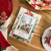 Winterberry Botanische Waterverf Kerstfoto Feestdagenkaart