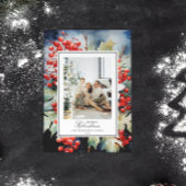 Winterberry Botanische Waterverf Kerstfoto Feestdagenkaart