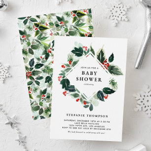 Winterberry en Holly Greenery Baby shower Kaart
