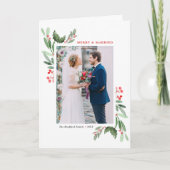 Winterberry en Holly Wedding Kerstfoto Feestdagen Kaart (Voorkant)