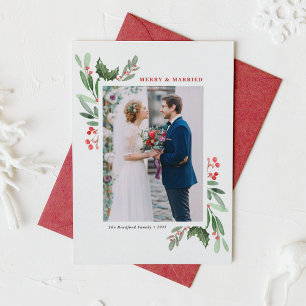 Winterberry en Holly Wedding Kerstfoto Feestdagenkaart