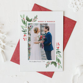 Winterberry en Holly Wedding Kerstfoto Feestdagenkaart