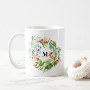 Winterberry Holly en Juniper kerstmonogram Koffiemok