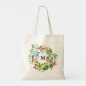Winterberry Holly en Juniper kerstmonogram Tote Bag (Achterkant)