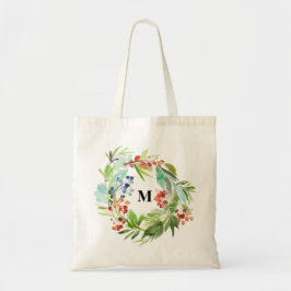Winterberry Holly en Juniper kerstmonogram Tote Bag