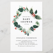 Winterberry Holly Greenery Baby shower uitnodiging (Voorkant)