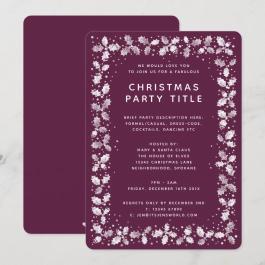 Winterberry Holly Leaf Border Kerstparty Kaart (Voorkant / Achterkant)