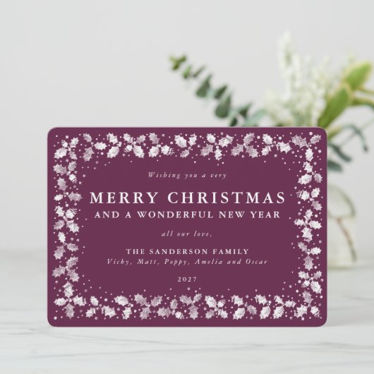 Winterberry Holly verlaat de rand van een flat zon Feestdagenkaart (Staand voorkant)