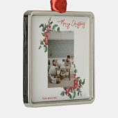 Winterberry Holly | Vrolijk kerstfeest | Familiefo Metalen Ornament (Rechts)