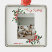 Winterberry Holly | Vrolijk kerstfeest | Familiefo Metalen Ornament (Voorkant)
