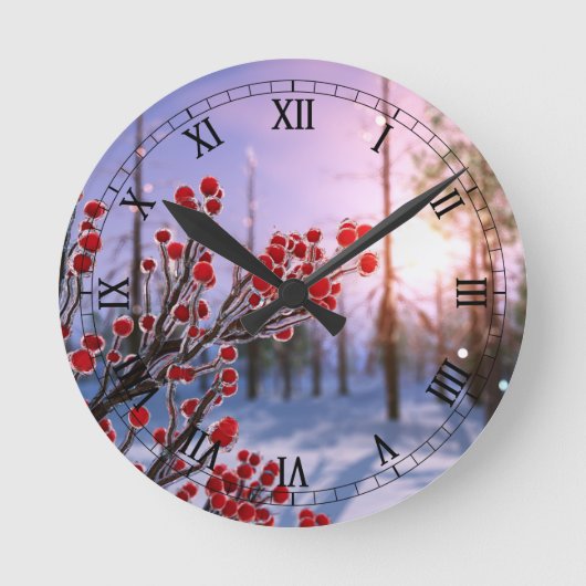 Winterberry in Ice Clock Ronde Klok (Voorkant)