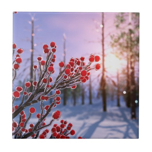 Winterberry in Ice Decorative Tile / Trivet Tegeltje (Voorkant)