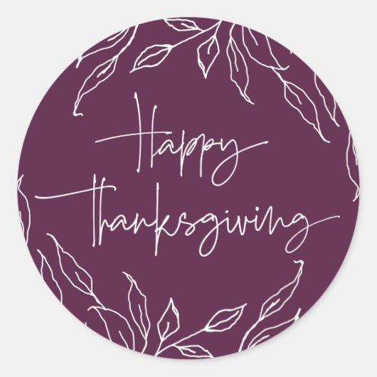 Winterberry Leaf Motif Happy Thanksgiving Ronde Sticker (Voorkant)