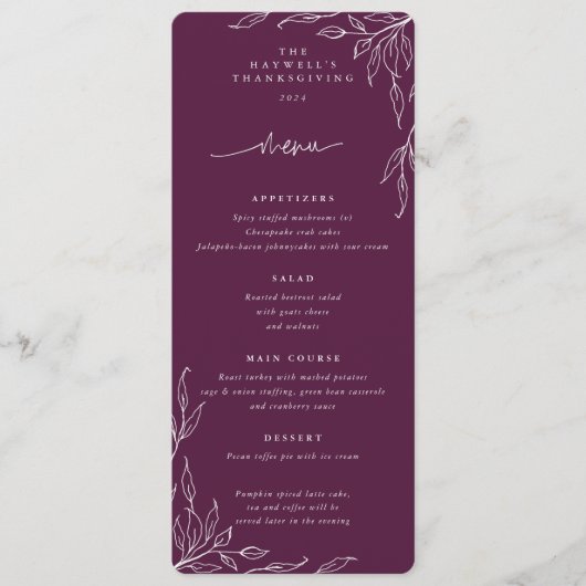 Winterberry Leaf Motif Thanksgiving Flat 4 Course Menu (Voorkant)