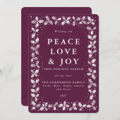 Winterberry Linoleumafdruk Hulstbladeren Rand Plat Feestdagenkaart (Voorkant / Achterkant)