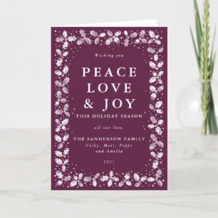 Winterberry Peace Love & Joy Hand Printed Holly Feestdagen Kaart