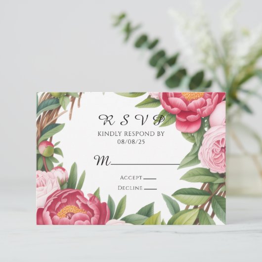 Winterberry Primrose Floral Wedding RSVP Kaartje (Staand voorkant)