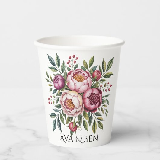 Winterberry Primrose Waterverf Floral Wedding Papieren Bekers (Voorkant)