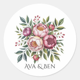Winterberry Primrose Waterverf Floral Wedding Ronde Sticker