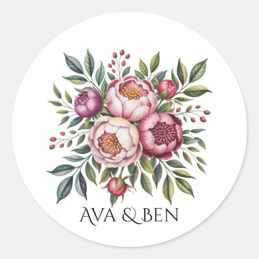 Winterberry Primrose Waterverf Floral Wedding Ronde Sticker (Voorkant)