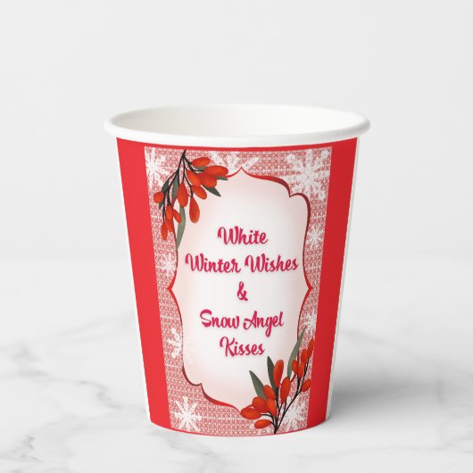 Winterberry White Winter Wishes Snow Angel Kisses Papieren Bekers (Achterkant)