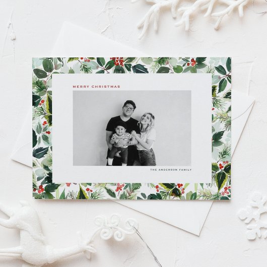 Winterbes en bonte bladeren Foto Kerstmis Feestdagenkaart