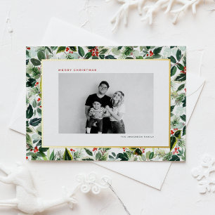 Winterbes en bonte bladeren Foto Kerstmis Folie Feestdagen Briefkaart