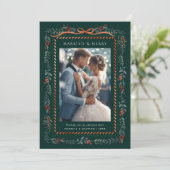 Winterbes Foto Frame Getrouwd & Blij Groen Feestdagenkaart (Staand voorkant)