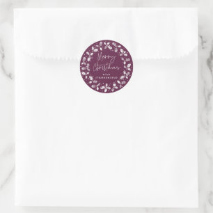 Winterbes Hollenkrans Prettig Kerstfeest Ronde Sticker