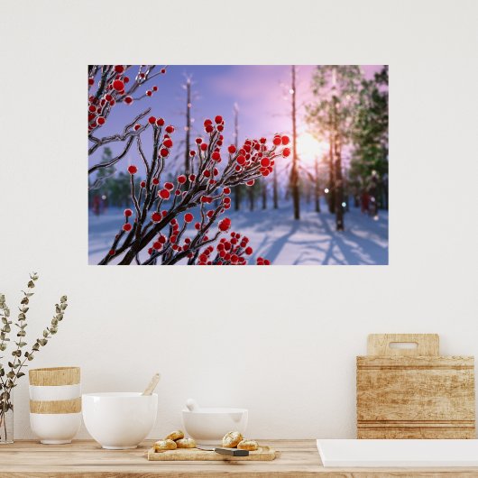Winterbes in ijskap poster (Keuken)