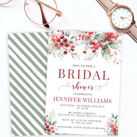 Winterbes Kerstmis bruids douche uitnodiging