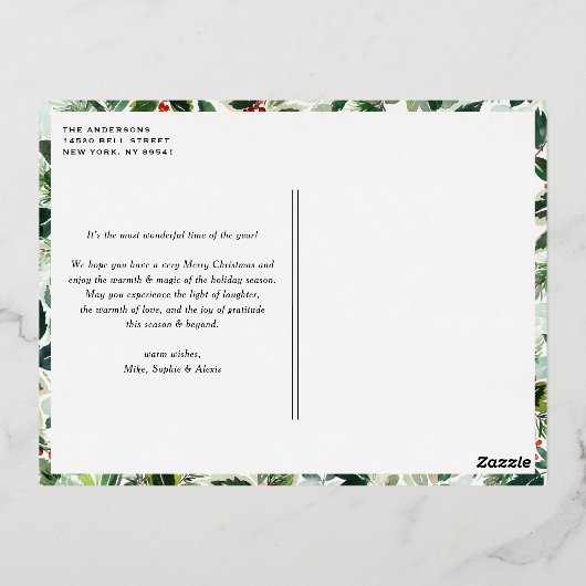 Winterbes met gevarieerde bladeren Foto Kerstmis Folie Feestdagen Briefkaart (Achterkant)