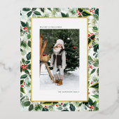 Winterbes met gevarieerde bladeren Foto Kerstmis Folie Feestdagen Briefkaart (Voorkant)