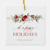 Winterbes “Prettig Kerstfeest” Keramisch Ornament (Voorkant)
