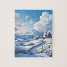 Winterbesneeuwde berg in de landpuzzel