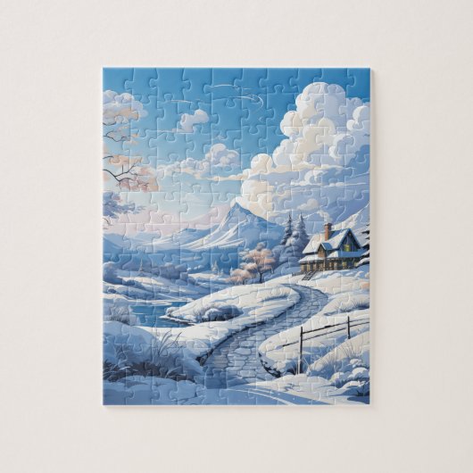 Winterbesneeuwde berg in de landpuzzel legpuzzel (Verticaal)