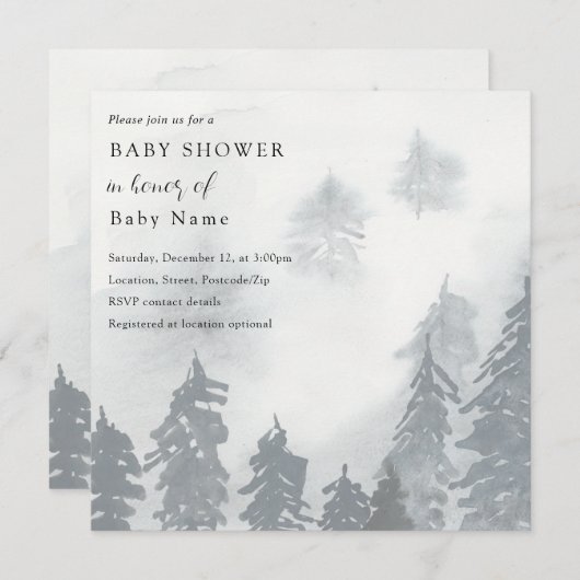 Winterbesneeuwde bomen baby shower uitnodiging (Voorkant / Achterkant)