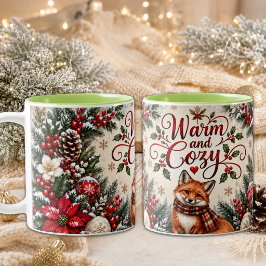 Winterbessen Denneappels Vos Illustratie Tweekleurige Koffiemok