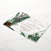 Winterbessen & Dennen Groene Kerstfeest Folie Uitnodiging (Gedraaid)