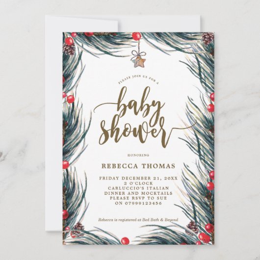 winterbessen en baby shower-uitnodiging kaart (Voorkant)