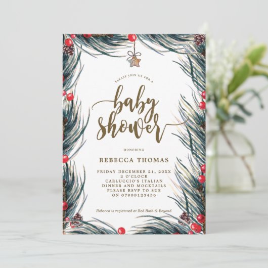 winterbessen en baby shower-uitnodiging kaart (Staand voorkant)