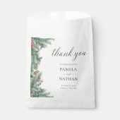 Winterbessen en dennen Waterverf groen bruiloft Bedankzakje (Voorkant)