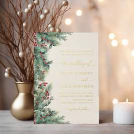Winterbessen en dennen Waterverf groen bruiloft Folie Uitnodiging