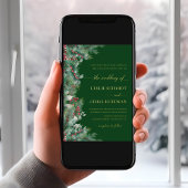 Winterbessen en dennen Waterverf groen bruiloft Folie Uitnodiging