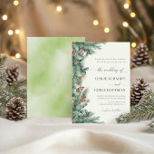 Winterbessen en dennen Waterverf groen bruiloft Kaart