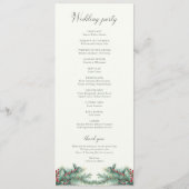 Winterbessen en dennen Waterverf groen bruiloft Programmakaart (Achterkant)