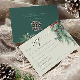 Winterbessen en dennen Waterverf groen bruiloft RSVP Kaartje