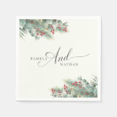 Winterbessen en dennen Waterverf groen bruiloft Servet (Voorkant)